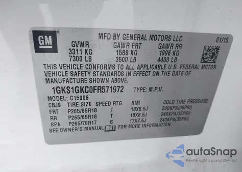 2015 GMC Yukon Xl 1500 Sle from USA, damaged, VIN 1GKS1GKC0FR571972